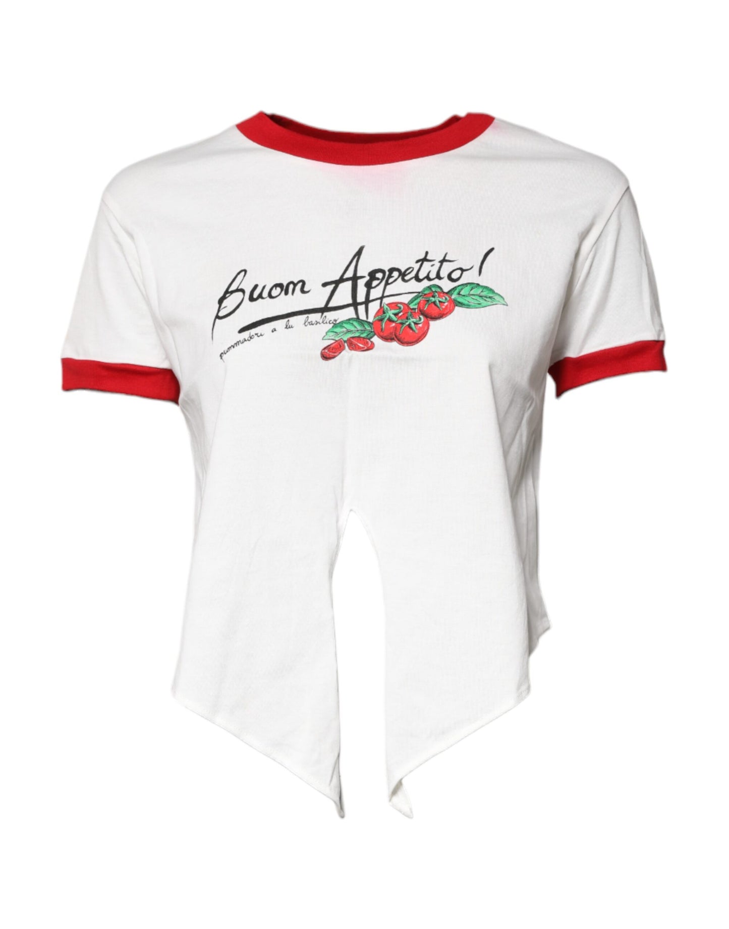 Dolce & Gabbana White Printed Round Neck Cropped Top T-shirt by Dolce & Gabbana