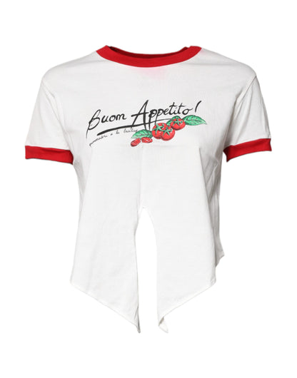Dolce & Gabbana White Printed Round Neck Cropped Top T-shirt by Dolce & Gabbana