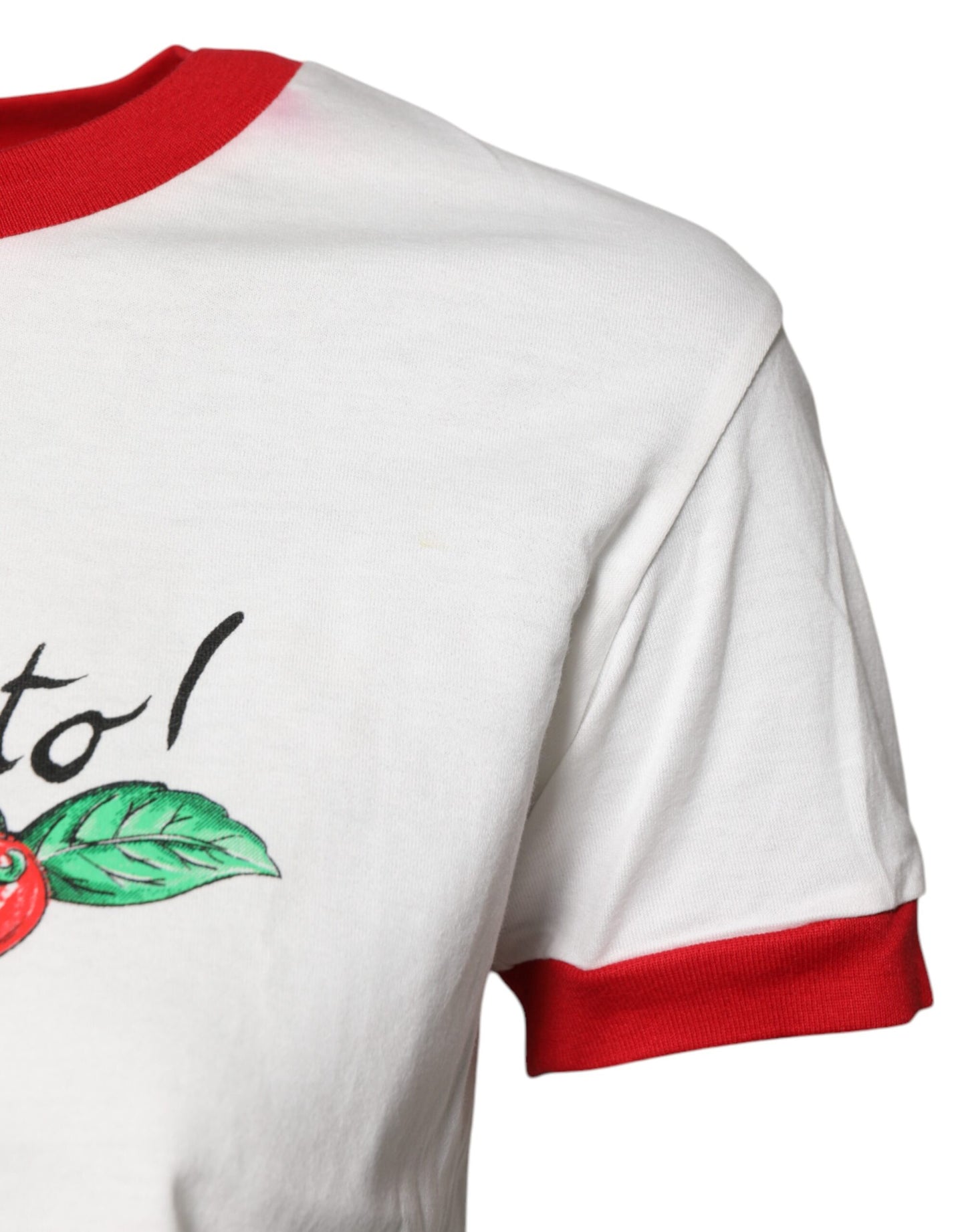 Dolce & Gabbana White Printed Round Neck Cropped Top T-shirt by Dolce & Gabbana