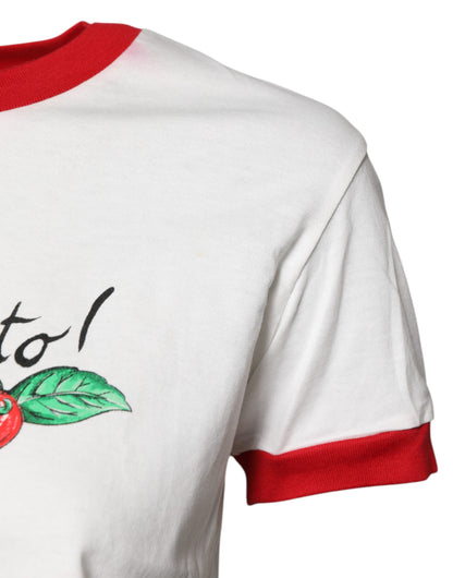 Dolce & Gabbana White Printed Round Neck Cropped Top T-shirt by Dolce & Gabbana