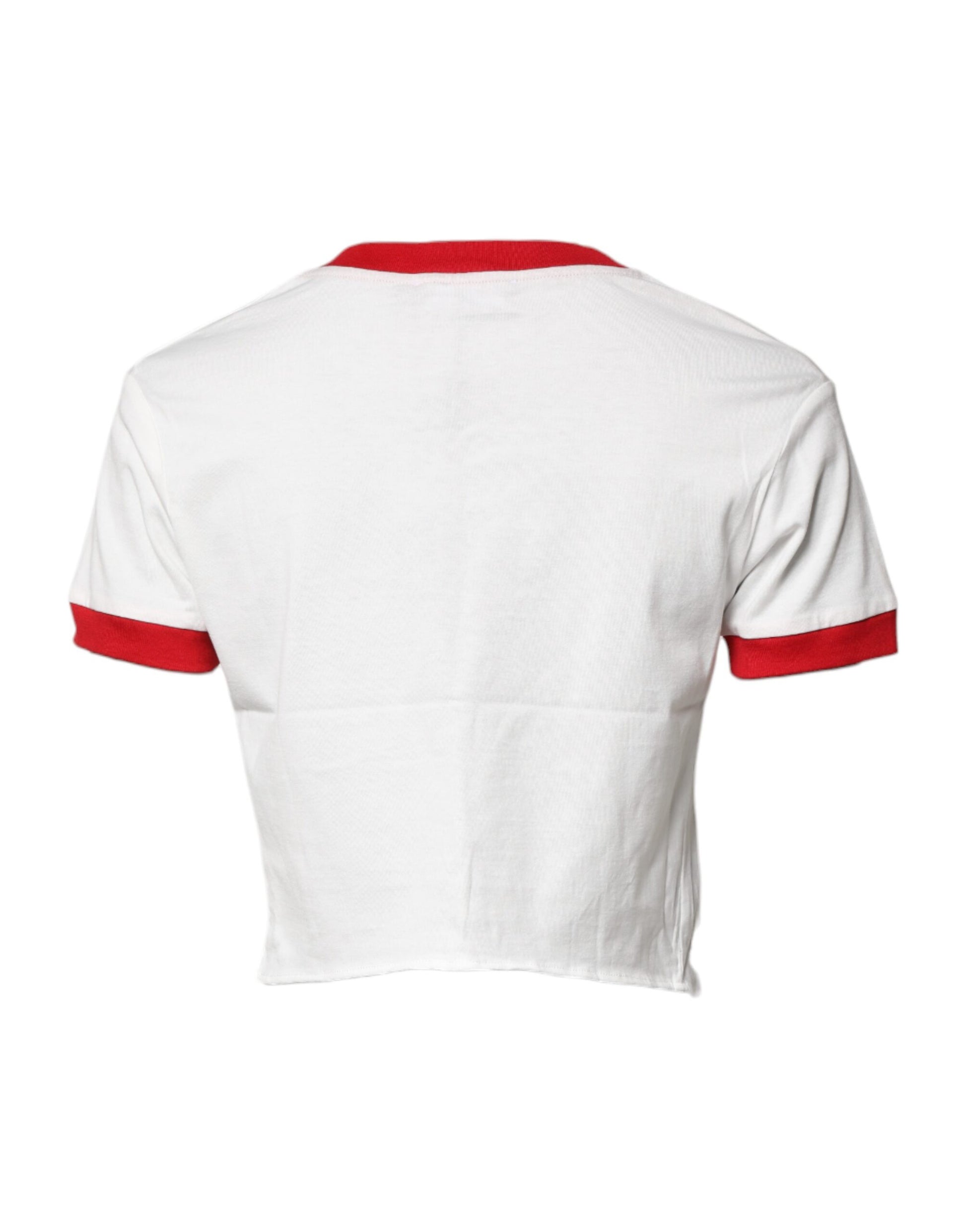 Dolce & Gabbana White Printed Round Neck Cropped Top T-shirt by Dolce & Gabbana