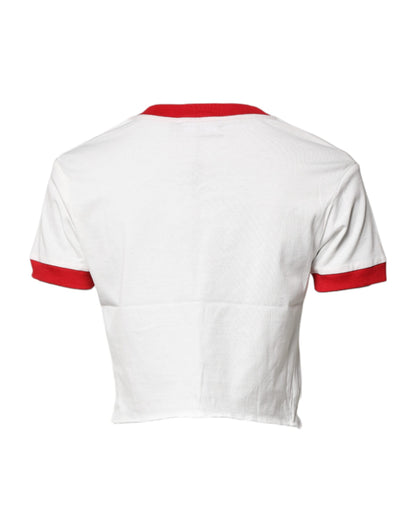Dolce & Gabbana White Printed Round Neck Cropped Top T-shirt by Dolce & Gabbana