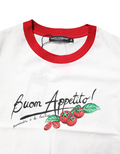 Dolce & Gabbana White Printed Round Neck Cropped Top T-shirt by Dolce & Gabbana