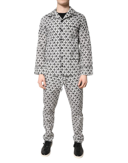 Ensemble pyjama en coton imprimé DG noir et blanc Dolce &amp; Gabbana