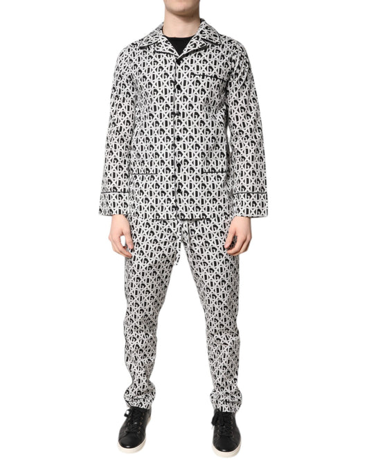 Ensemble pyjama en coton imprimé DG noir et blanc Dolce &amp; Gabbana