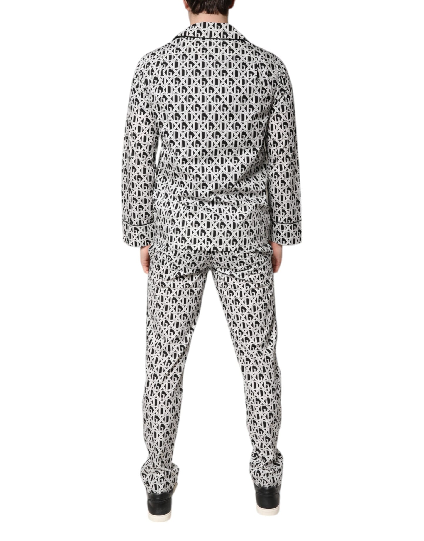 Ensemble pyjama en coton imprimé DG noir et blanc Dolce &amp; Gabbana