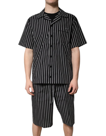 Dolce &amp; Gabbana Black White Stripes Cotton Men Pajama Set Sleepwear