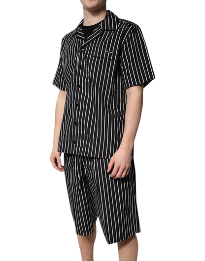 Dolce &amp; Gabbana Black White Stripes Cotton Men Pajama Set Sleepwear
