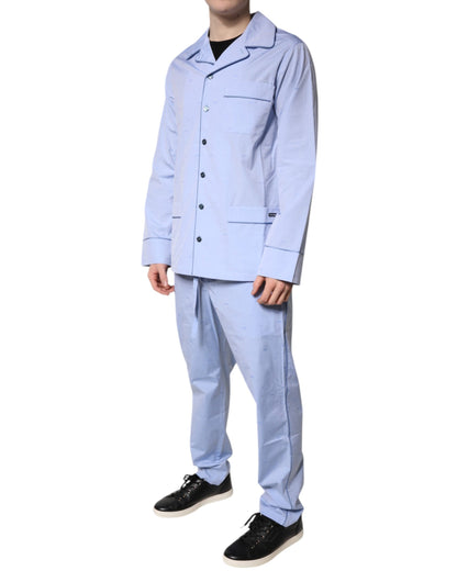 Dolce &amp; Gabbana Light Blue DG Logo Cotton Men Pajama Set Sleepwear