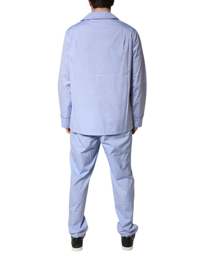 Dolce &amp; Gabbana Light Blue DG Logo Cotton Men Pajama Set Sleepwear
