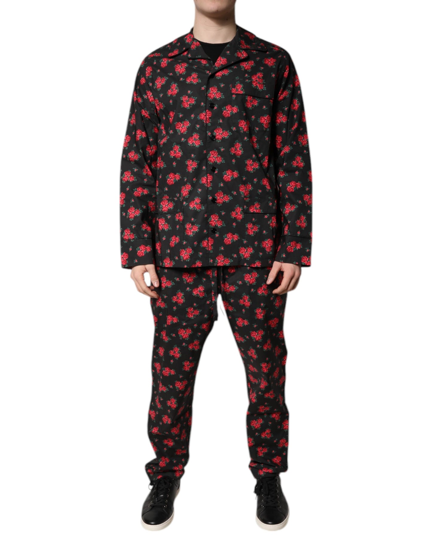 Ensemble pyjama en coton noir à imprimé floral Dolce &amp; Gabbana pour homme