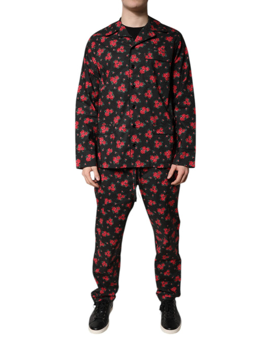 Ensemble pyjama en coton noir à imprimé floral Dolce &amp; Gabbana pour homme