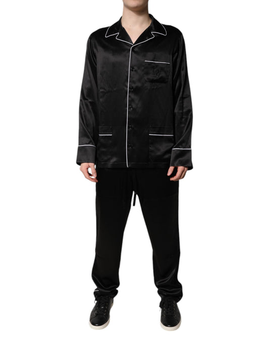 Ensemble pyjama chemise et pantalon en soie noire Dolce &amp; Gabbana
