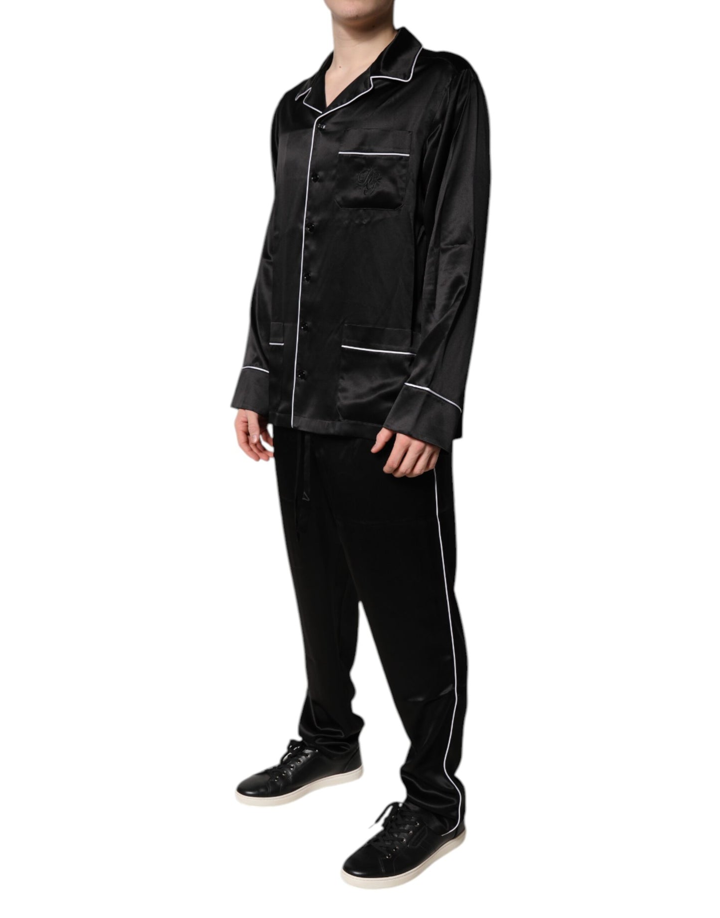 Ensemble pyjama chemise et pantalon en soie noire Dolce &amp; Gabbana