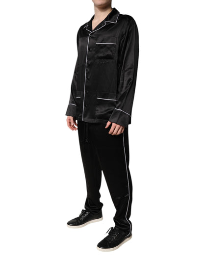 Ensemble pyjama chemise et pantalon en soie noire Dolce &amp; Gabbana