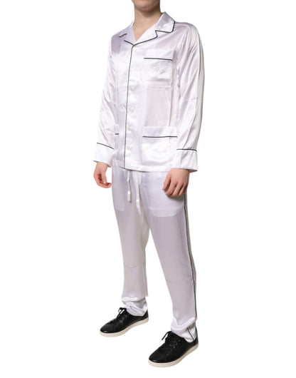 Ensemble pyjama homme en satin de soie blanc Dolce &amp; Gabbana