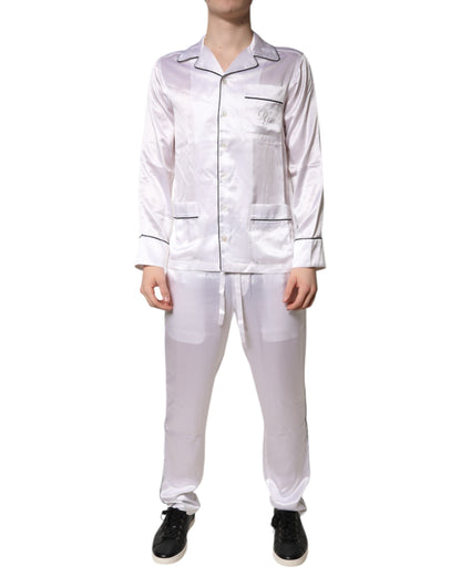 Ensemble pyjama homme en satin de soie blanc Dolce &amp; Gabbana