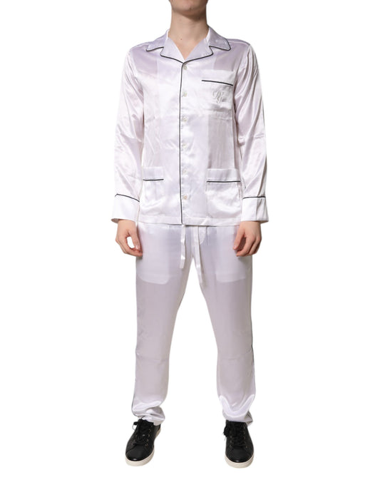 Ensemble pyjama homme en satin de soie blanc Dolce &amp; Gabbana