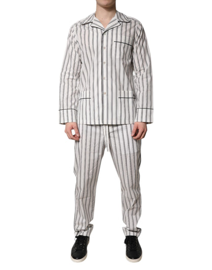 Dolce &amp; Gabbana White Black Stripes Cotton Men Pajama Set Sleepwear