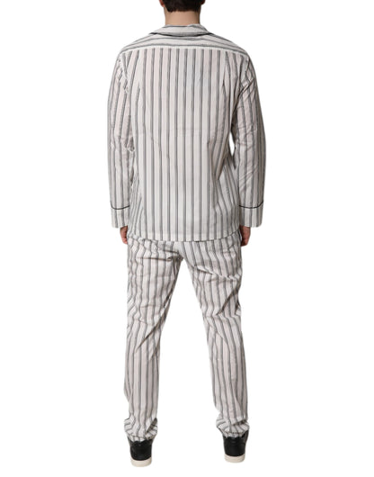 Dolce &amp; Gabbana White Black Stripes Cotton Men Pajama Set Sleepwear