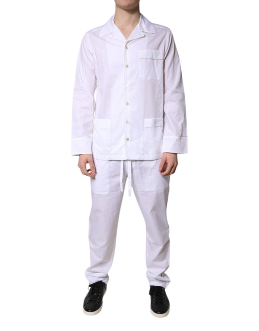 Ensemble pyjama chemise et pantalon en coton blanc Dolce &amp; Gabbana