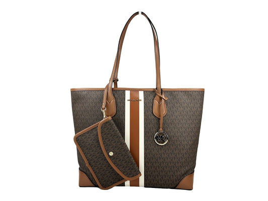 Sac fourre-tout de voyage Michael Kors Eva à grandes rayures et pochette marron