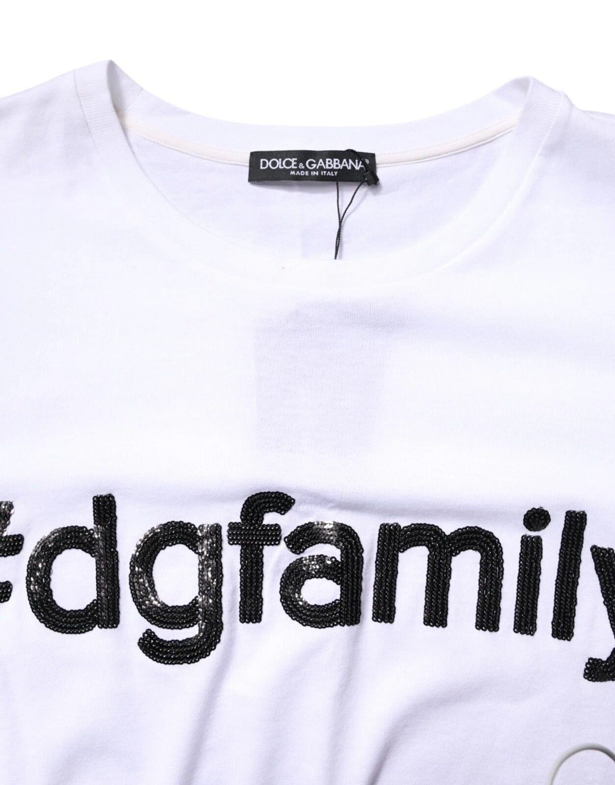 Dolce & Gabbana White #DGFamily Print Cotton Crew Neck T-shirt by Dolce & Gabbana