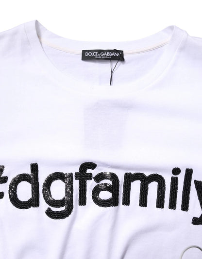 Dolce & Gabbana White #DGFamily Print Cotton Crew Neck T-shirt by Dolce & Gabbana