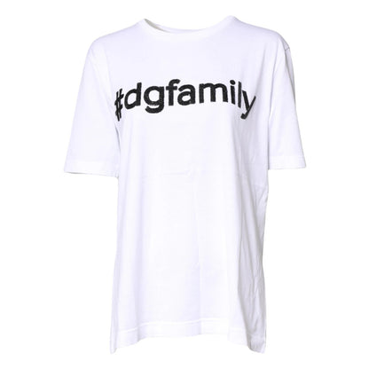 Dolce & Gabbana White #DGFamily Print Cotton Crew Neck T-shirt by Dolce & Gabbana