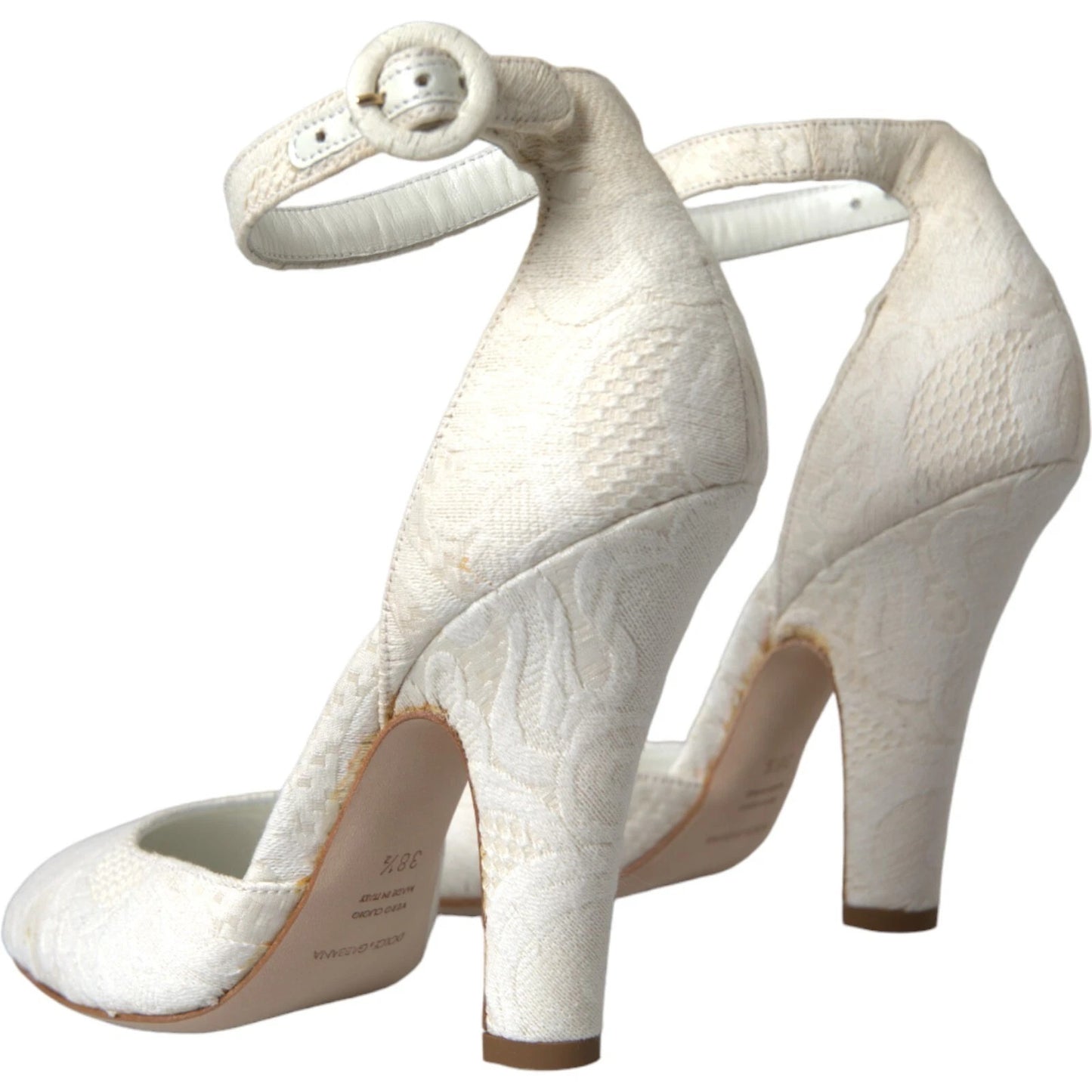Dolce &amp; Gabbana White Floral Jacquard Mary Janes Heels Pumps Shoes