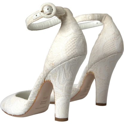 Dolce &amp; Gabbana White Floral Jacquard Mary Janes Heels Pumps Shoes