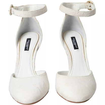 Dolce &amp; Gabbana White Floral Jacquard Mary Janes Heels Pumps Shoes