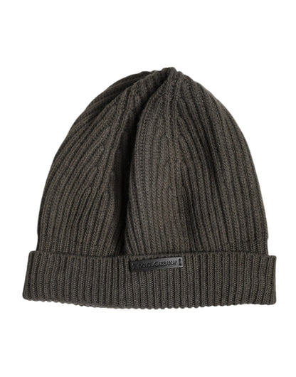 Dolce & Gabbana Green Wool DG Plaque Knitted Winter Beanie Hat by Dolce & Gabbana