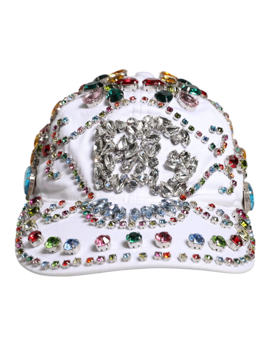 Dolce &amp; Gabbana White Multicolor Crystal Embellish Baseball Cap