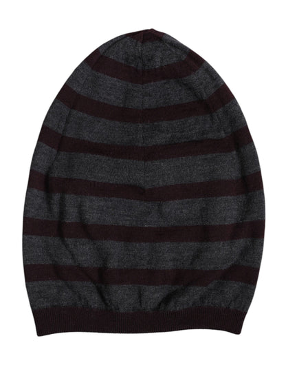 Dolce & Gabbana Gray Striped Wool Knitted Winter Beanie Hat by Dolce & Gabbana