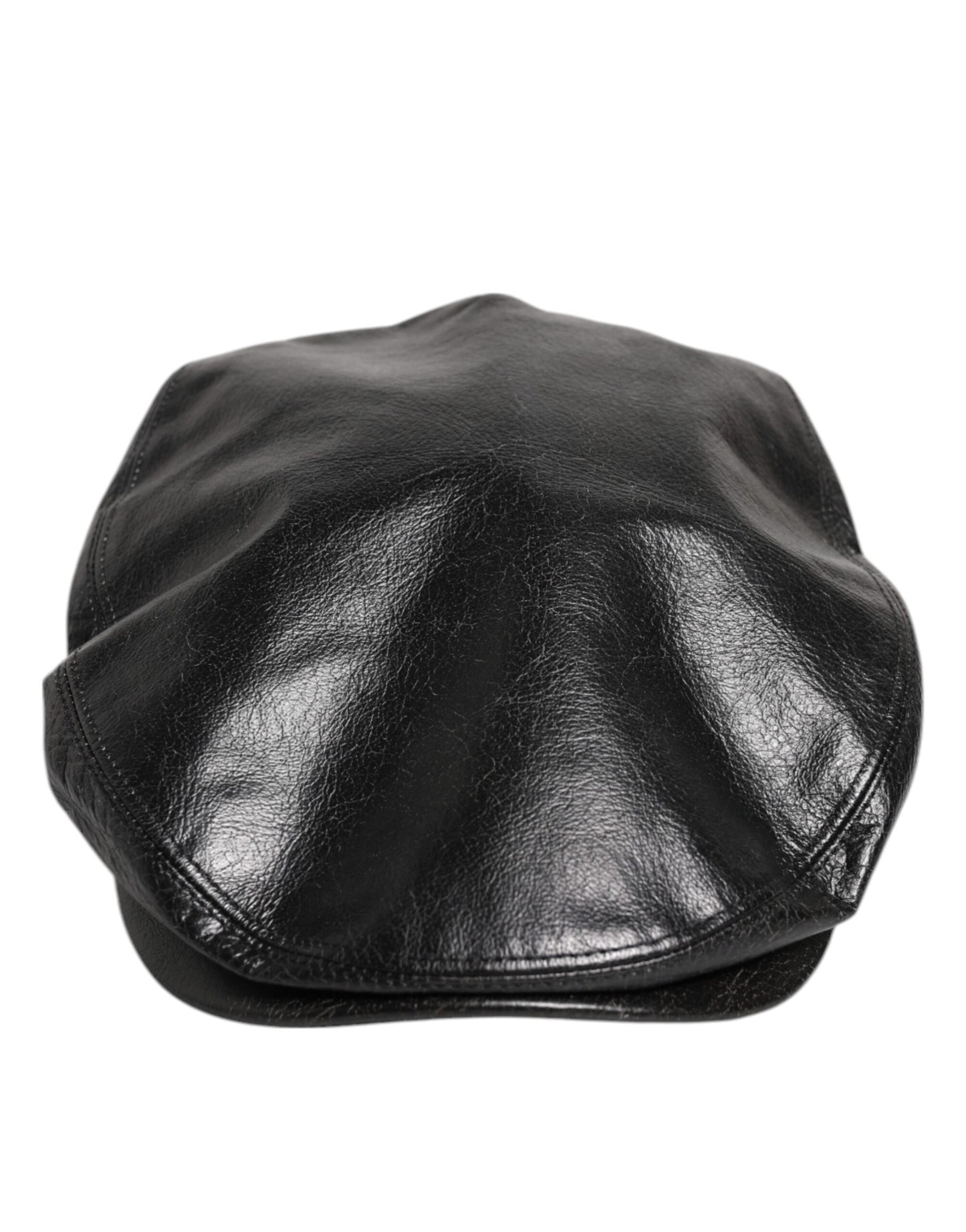 Dolce &amp; Gabbana Black Calf Newsboy Capello Cabbie Hat