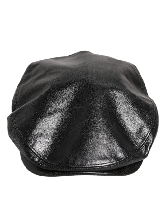 Dolce &amp; Gabbana Black Calf Newsboy Capello Cabbie Hat