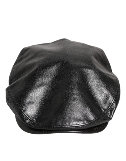 Dolce &amp; Gabbana Black Calf Newsboy Capello Cabbie Hat