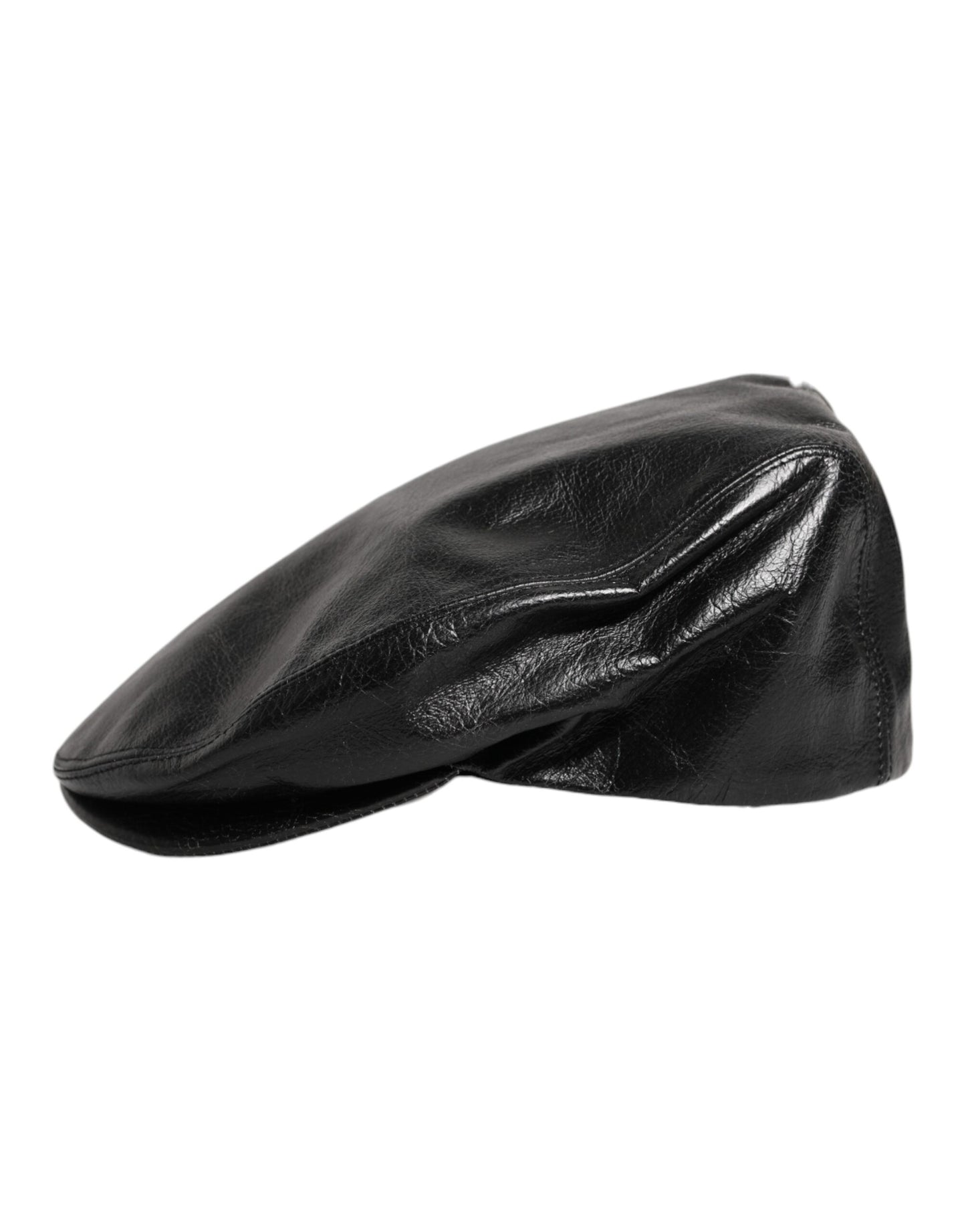 Dolce &amp; Gabbana Black Calf Newsboy Capello Cabbie Hat