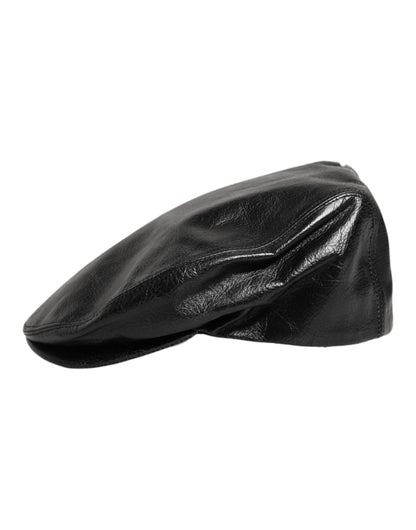Dolce &amp; Gabbana Black Calf Newsboy Capello Cabbie Hat