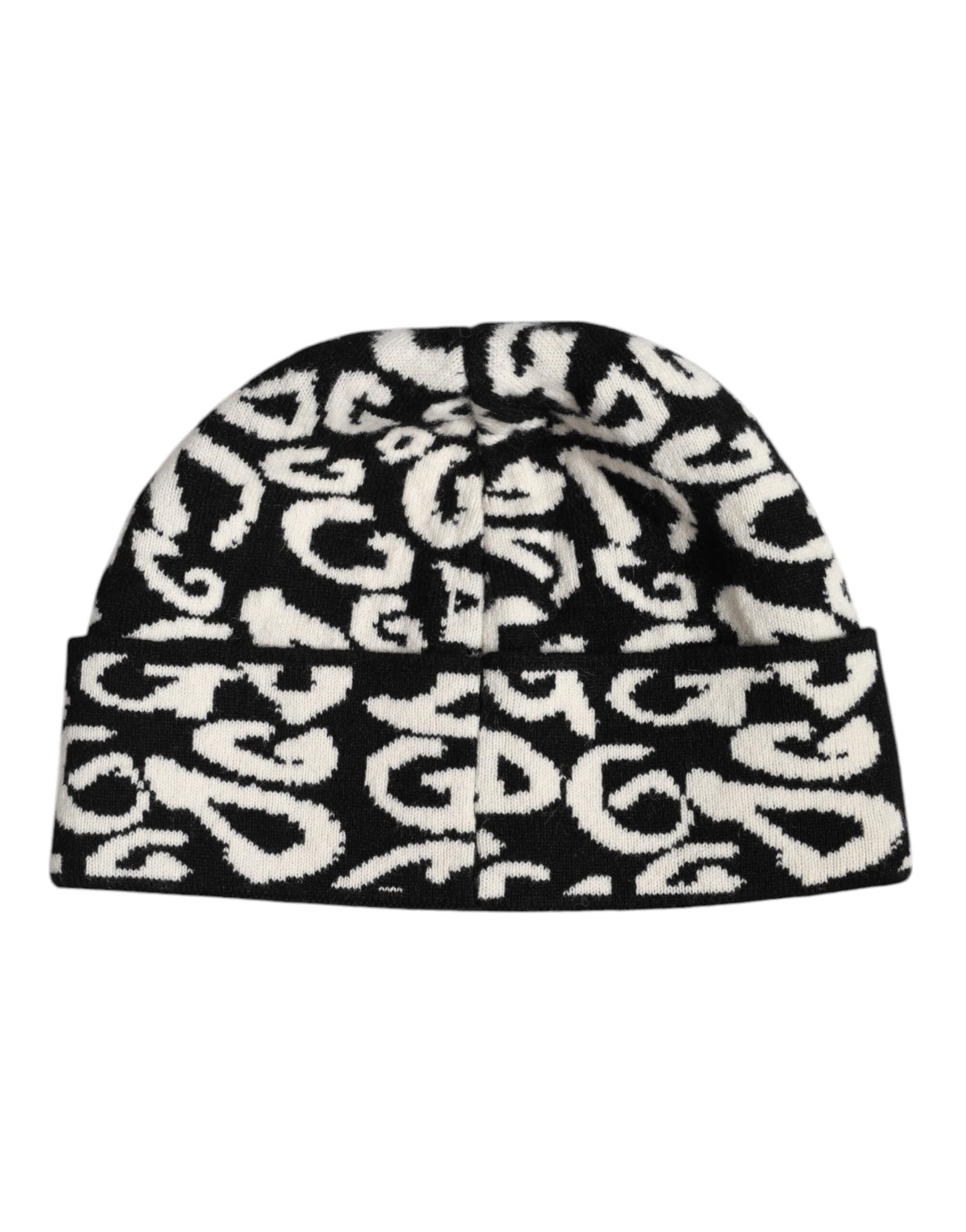 Dolce &amp; Gabbana Black White Wool Knitted Winter Beanie Hat