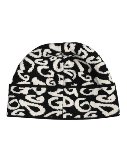 Dolce &amp; Gabbana Black White Wool Knitted Winter Beanie Hat