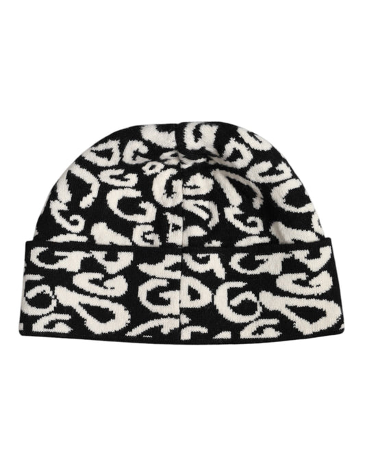 Dolce &amp; Gabbana Black White Wool Knitted Winter Beanie Hat