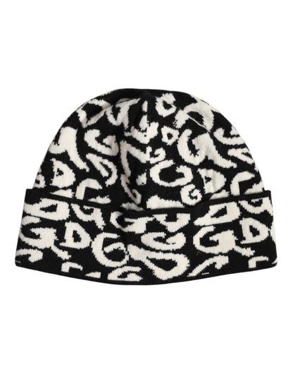 Dolce &amp; Gabbana Black White Wool Knitted Winter Beanie Hat