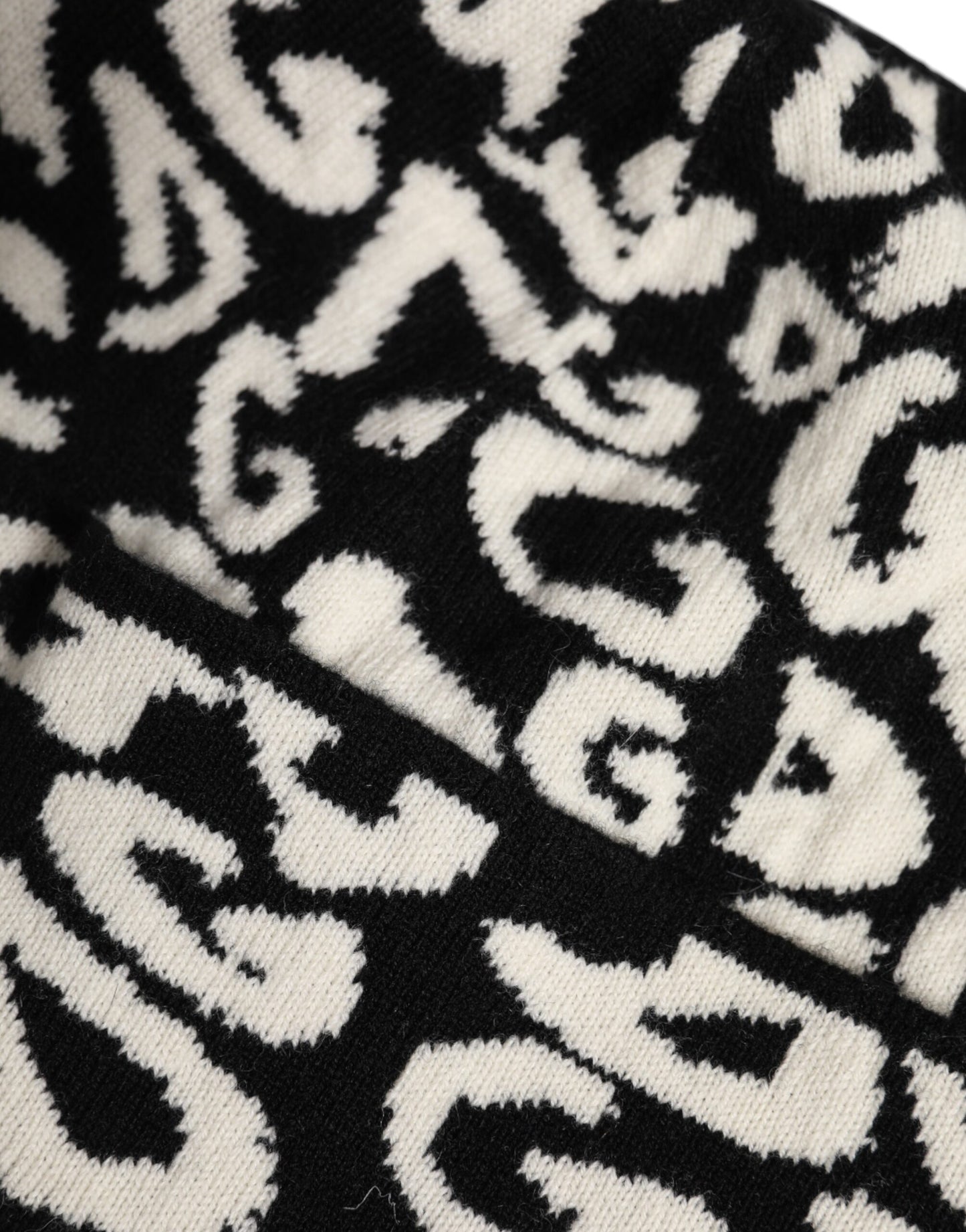 Dolce &amp; Gabbana Black White Wool Knitted Winter Beanie Hat