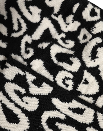 Dolce &amp; Gabbana Black White Wool Knitted Winter Beanie Hat
