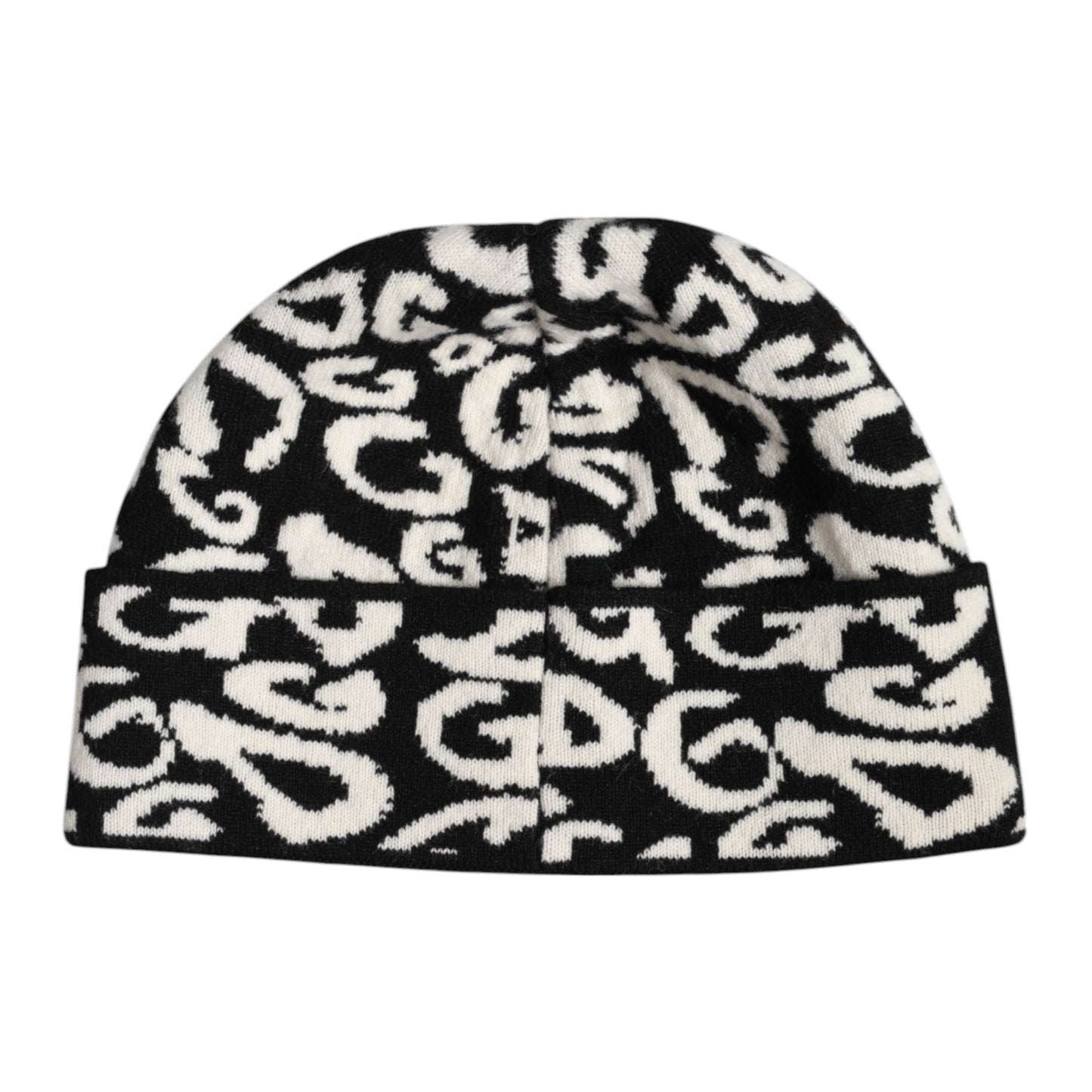 Dolce &amp; Gabbana Black White Wool Knitted Winter Beanie Hat