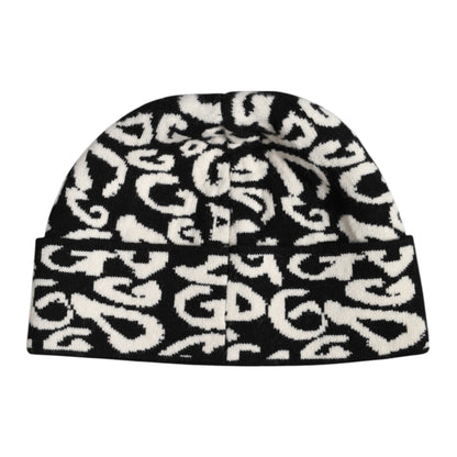 Dolce &amp; Gabbana Black White Wool Knitted Winter Beanie Hat