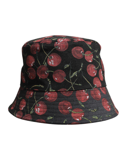 Dolce &amp; Gabbana Black Cotton Printed Wide Brim Bucket Hat