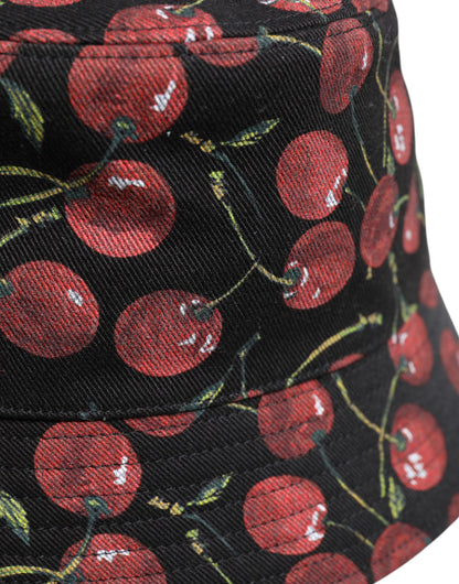 Dolce &amp; Gabbana Black Cotton Printed Wide Brim Bucket Hat